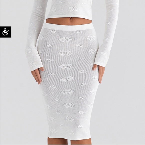 Ivory Floral Knit Midi Skirt - Picture 1 of 11